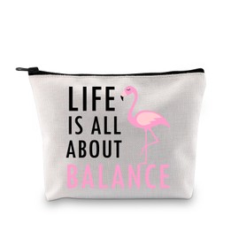 PLITI Flamingo Makeup Bags for Women Flamingo Lover Gift Flamingo Yoga Life Is All about Balance Funny Flamingo Cosmetic Bag (Life balance flamingo bagU)