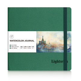 Lightwish Square Watercolor Journal, 100% Cotton Hot Press Watercolor Paper Sketchbook 7.48” x 7.48”, 20 Sheets (140lb/300gsm), Acid-Free for Watercolors, Gouache, Acrylics