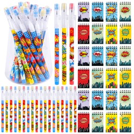 Kolewo4ever 48 Pieces Hero Text Theme Set:24 Pcs Translucent Pencil Multipoint Non- Sharpening Stackable Pencils 24 Pcs Mini Spiral Notepad Memo Pad Pocket Notebooks
