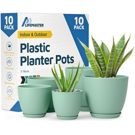 Planter Pots with Drainage Holes - Lightweight, Durable, & Space-Saving Pots for Indoor and Outdoor - Versatile Functionality, Simple Modern Design, Set of 10 Plastic Planter Pots Mint