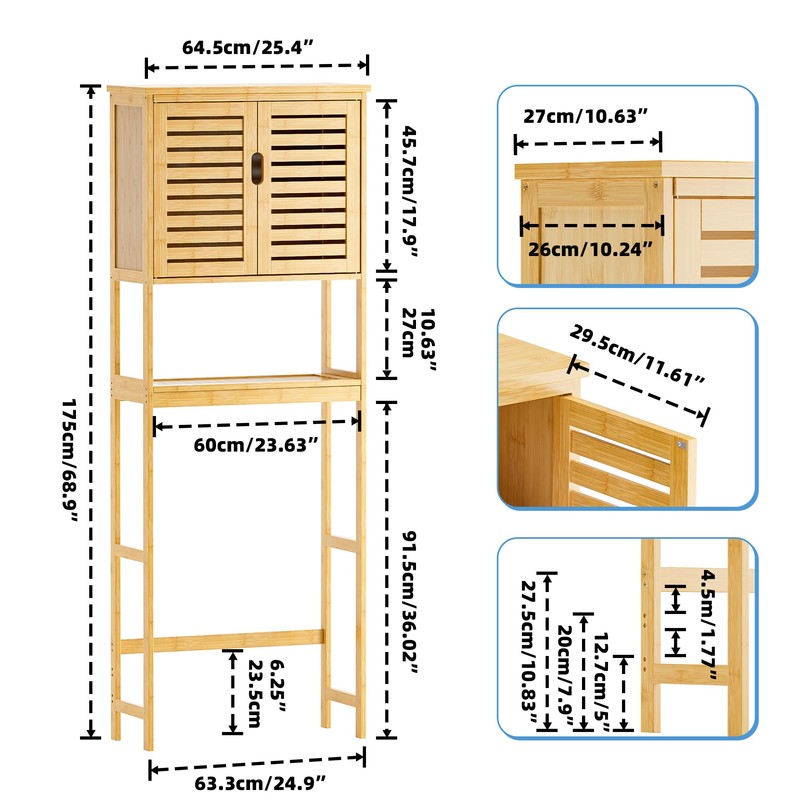 SMIBUY Bathroom Over The Toilet Storage Cabinet, 2 Door Bamboo