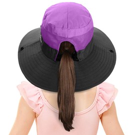 LCZTN - Sombrero de Cola de Caballo con ala Ancha y protección UV para niñas, Púrpura, S:18.9"-20.5" Head circumferences, Suggest to 2-5T