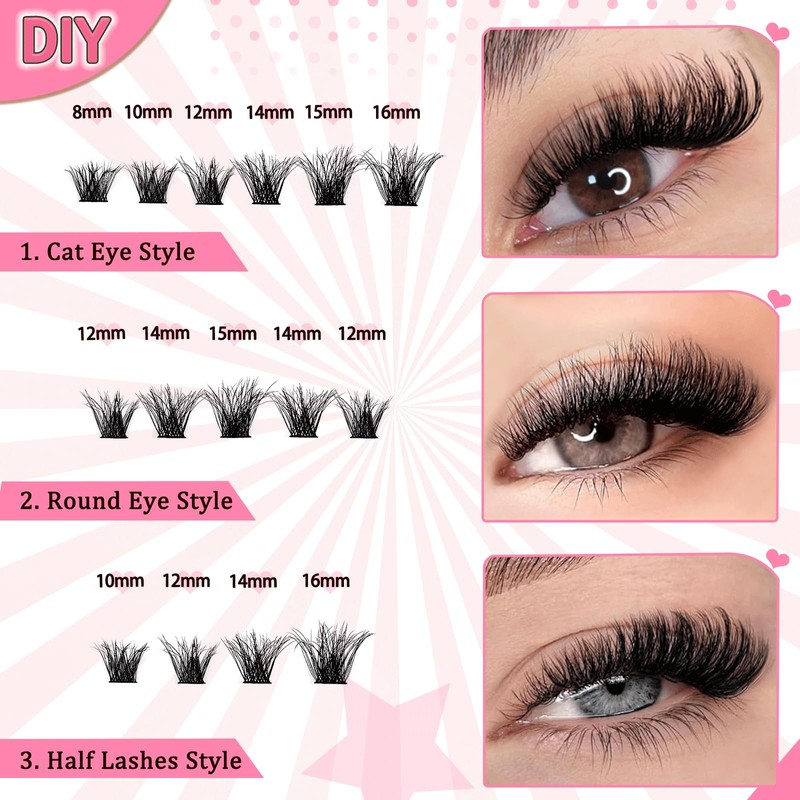 DIY Eyelash Extensions Set, 8-16 mm, Mixed Fluffy Eyelashes, Individual