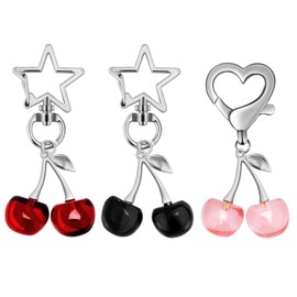 ZLSPTK 3Pcs Cherry Keychain Silver Y2K Cherry Bag Charm for Purse Cherry Key Chain for Women Cherry Accessories for Handbags Purse Charms Metal Keychain Bulk Birthday Christmas Gifts Stocking Stuffers