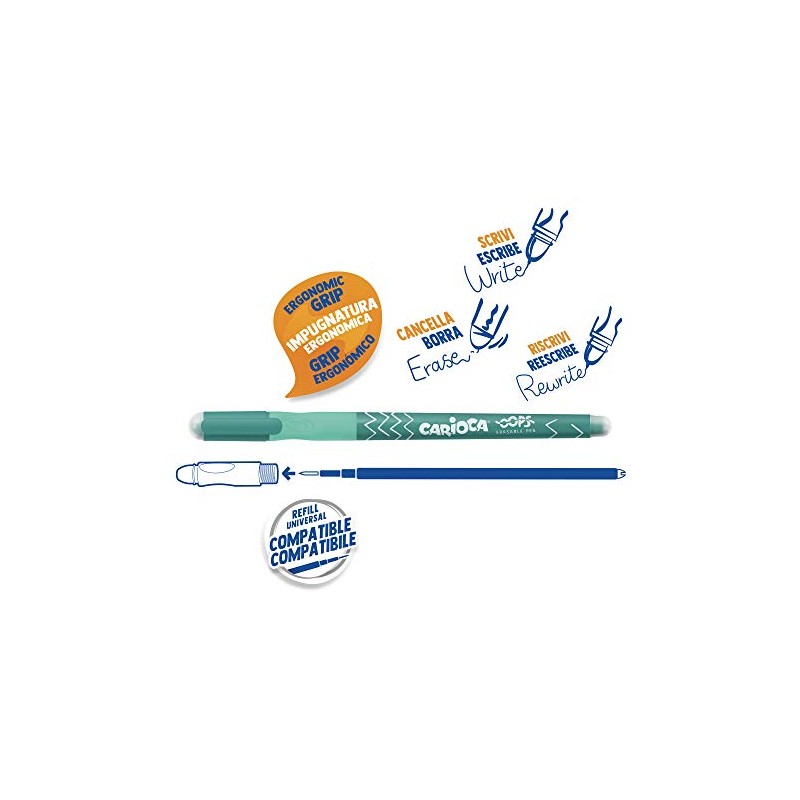 CARIOCA Oops Retractable Pens | Erasable Rollerball Refillable Pen Set