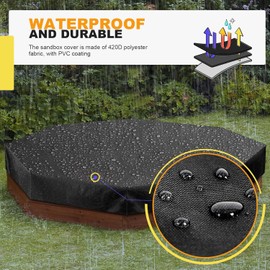 Octagon Sandbox Cover, 420D Oxford Outdoor Garden Octagon Sand Box Cover, Cloth Waterproof, Windproof and Dustproof Protect Sand Box Covers for Kids, (Black,84" X 78" X 9")