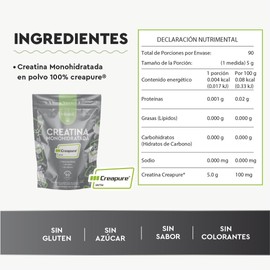 Vitatú | Creatina Monohidratada Creapure, 100% Pura, Vegana, Sin Sabor, 90 porciones de 5 g en polvo, Sin Olor, Pre workout, Pre Entreno, 450 g, Suplemento Alimenticio