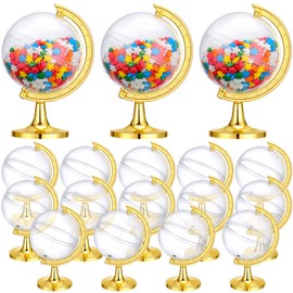 40 Pack Mini Gold Globe Clear Candy Boxes Earth Shaped Party Favor Containers Candy Plastic Gift Box Fillable Ornaments Crafts Decorations Small Sweets Packing Box for Wedding Birthday Earth Day