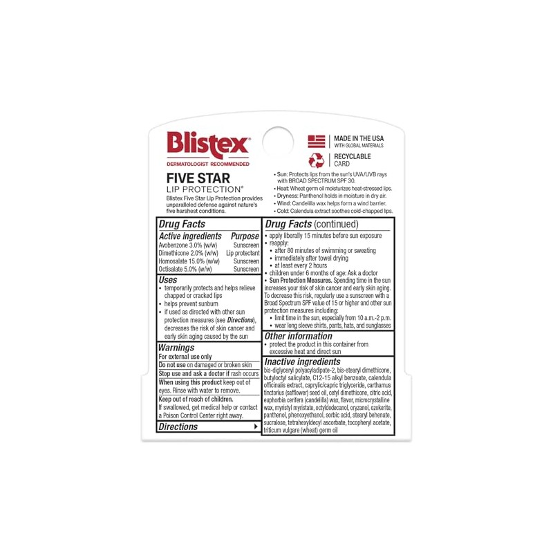 Blistex Five Star - Protección labial SPF 30 0.15 oz