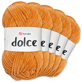 Frida's Wollhaus YarnArt 5 x 100 g Dolce Chenille Wool Yarn Knitting Crochet Amigurumi 52 Colours (854 | Caramel)