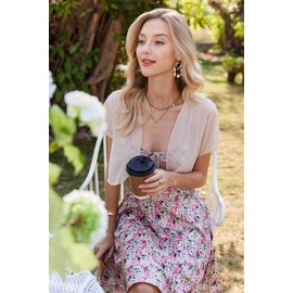 Zeagoo Women's Bolero Chiffon Festive Short Sleeve Bolero Jacket Elegant Short Cardigan Lightweight Transparent Open Short Jacket for Summer S-3XL, beige, M