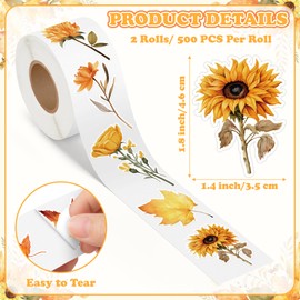 Autumn Watercolour Leaf Sunflower Sticker Roll 2pcs Set