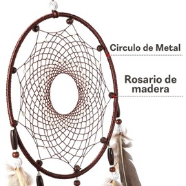 Mebix TRD Atrapasueño Colgante Decorativo Hecho a Mano con Pluma Tradicional de 3 Círculos | Decoración Pared y Adorno para el Hogar en Cuarto, recámara, habitación