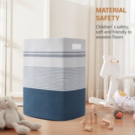 SIXDOVE Laundry Hamper, Large Woven Rope Tall Laundry Basket with Handles, 22" X 17" X 13", Decorative Storage Basket for Clothes and Blankets in Living room, Bedroom, Dark Blue& White