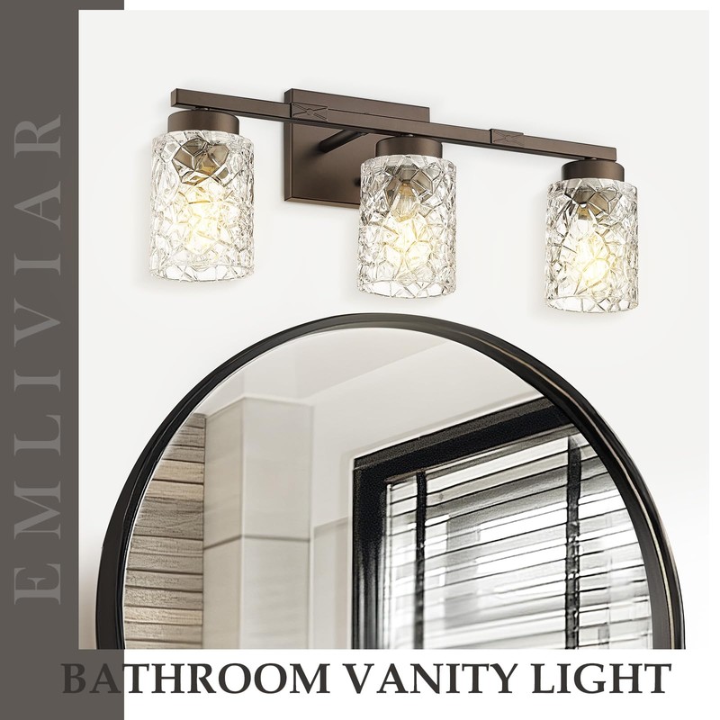 Emliviar 3 Light Vanity Wall Sconce, Farmhouse Bath Wall Lantern
