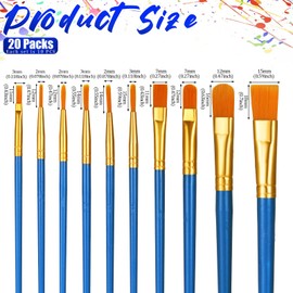 20 Packs / 200 Pcs Acrylic Paint Brushes Set, Nylon Hair Artist Brushes Small Oil Paint Brush Set for Oil Watercolor Rock Body Face Art, Adult Professional Painting Craft Kits