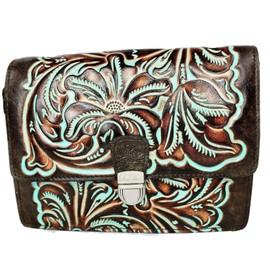 PATRICIA NASH WOMEN'S TOOLED TURQUOISE COLLECTION LAURENTINA MEDIUM LEATHER CROSSBODY BAG PURSE