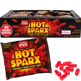 DOUzzle Graduation Treats - Hot Sparx Red Cinnamon Candy Sticks, Chewy Candies, Mini Packs (30 Count, 1 Pack) Individually Wrapped, Party Favor, Goodie Bag & Pinata Filler - Gluten Free, Kosher Parve