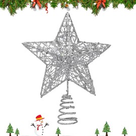 AWAVM Tree Star Christmas Tree Topper Metal Christmas Tree Star Topper,Glittered Christmas Treetop Wire Star Topper for Tree Topper Ornaments Christmas Home Decoration,8 Inch (Sliver)