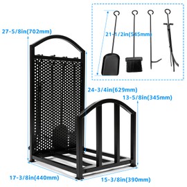 HECASA Firewood Rack with Fireplace Tools Set Indoor Fireplace Wood Holders Outdoor Log Holders Rack Lumber Storage Stacking Log Bin Tool Set Accessories