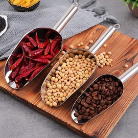 Cedilis 4 Pack Food Ice Scoop, 8oz, 12oz, 16oz, 24oz Stainless Steel Scoop, Heavy Duty Utility Scoop for Multi-Purpose Use, Candy Popcorn Flour Metal Scoop, Kitchen Bar Party Wedding, Dishwasher Safe