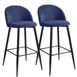 FurnitureR 30 Inch Modern Bar Stools Set of 2, Indoor Kitchen Island Stools, Counter Stools with Metal Legs Comfort Fabric Back, and Seat Upholstered for Home Bar Dining Room, Blue