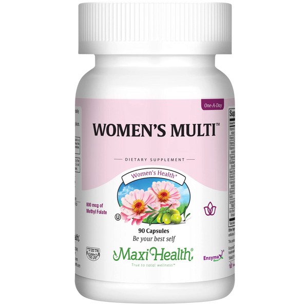 Maxi Health Women's Daily Multivitamin Once Daily Biotin, Vitamins A B C D E, Calcium, Zinc, Lutein, Magnesium, Folic Acid, Non-GMO, Gluten Free & Dairy Free Kosher - 90 Caps