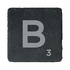 eBuyGB Scrabble Drinks Coasters, Square Slate Coaster, Individual Alphabet Letters, Scrabble Tiles with Score Marks - Personalise Your Own Scrabble Words (B)