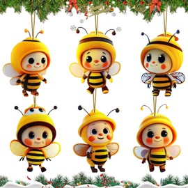 Pack of 6 Bee Christmas Tree Decorations 2D Acrylic Bees Christmas Tree Decoration Christmas Tree Decoration Christmas Tree Pendant for Bee Lovers Car Ornament Gifts