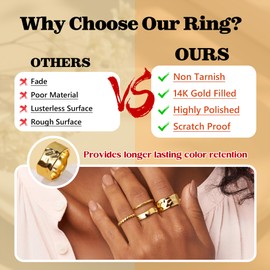 Fansilver Stackable Chunky Gold Rings for Women Non Tarnish Dainty 14K Gold Plated Stacking Thumb Rings Set Trendy Gold Wedding Band Ring Size6