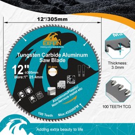 EXFEIN 12 Inch 100 Teeth Metal Cutting Blade for Aluminum Non Ferrous Tungsten Carbide Tipped Circular Saw Blade with 1 Inch Arbor