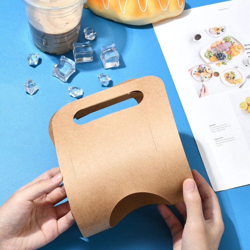 LiQunSweet 50 pcs Kraft Paper Cup Carrier Portable Disposable Holder