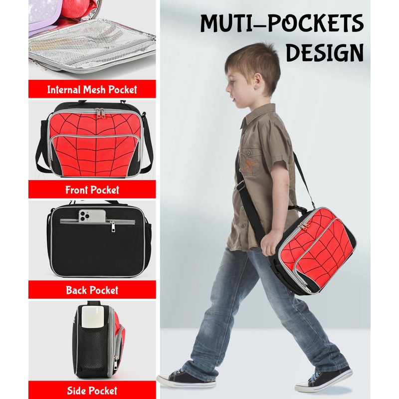 Kids Lunch Box Boys Spider Lunch Bag School Insulated Lunchbox
