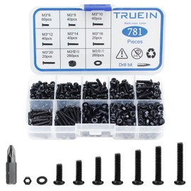 TRUEIN M3 self-tapping screws, 781 pieces screws and nuts washer set, flat head screws, threaded screws set, cross head screws, nuts assortment kit with screwdriver