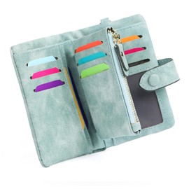 FALAN MULE Women's Purse with RFID Protection, Women's Small PU Leather, Wallet with 16 Card Slots, Wallet with Zip Chain and Lanyard, blue, Minimalist