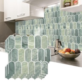 Vamos Tile Upgraded Thicker Design Peel and Stick Backsplash Tile, 10-Sheet Grayish Blue Marble with White Grout Self Adhesive Vinyl Wall Tiles, Stick on Backsplash for Kitchen, Bathroom,RV,Pantry
