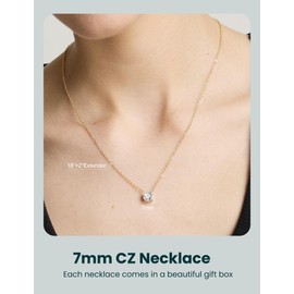 Wssxc 14K Gold Plated Crystal Solitaire 1.5 Carat (7mm) Cubic Zirconia Dainty Choker Necklace | Gold Necklaces for Women