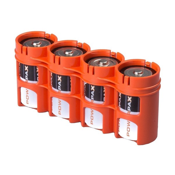 Storacell SLD4ORG by Powerpax SlimLine D Battery Caddy, Orange, Holds 4 Batteries, 1 Count (Pack of 1)