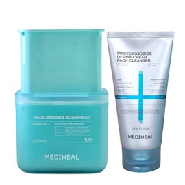Mediheal 2nd Generation Mediheal Madecassoside Blemish Toner Derma Pads (Main Product 100 Sheets + Refill 100 Sheets) / Derma Madecassoside Cream Pack Cleanser 120ml, 1 Set / 2세대 메디힐 마데카소사이드 흔적 토너 더마 패드 본품100매+리필100매/더마 마데카소사이드 크림 팩클렌저120mll, 1세트