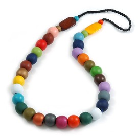 Avalaya Long Multicoloured Painted Wooden Bead Cord Long Necklace - 80cm L