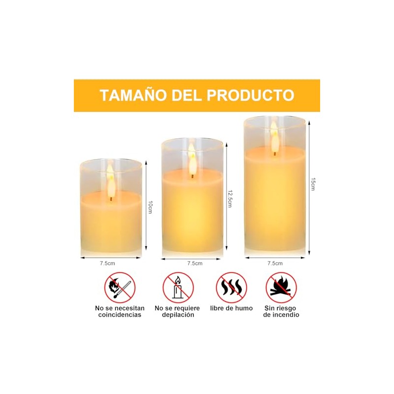 3pcsVelas decorativas,Velas Eléctricas Sin Llamas,Velas led,velas electricas,Velas de pilas con
