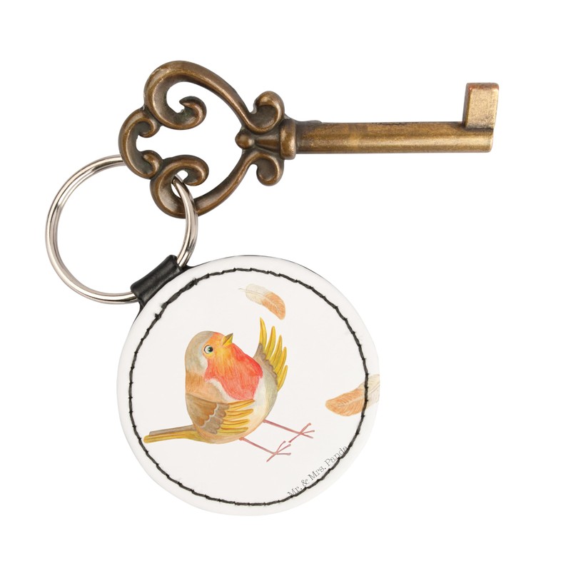 Mr. & Mrs. Panda Parent-New Round Keyring Robin with Feathers,