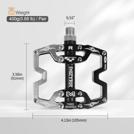 MZYRH Mountain Bike Pedals,3 Bearings Bicycle Pedals,Aluminum 9/16" MTB Pedals Bicycle Flat Pedals for Road Mountain BMX MTB Bike (Black Sliver)