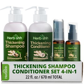 Shampoo y Acondicionador Engrosadores Herbishh | Vitalizador Capilar 4 en 1 | Aceite Esencial para el Crecimiento del Cabello | Previene la Caída y Favorece un Crecimiento Saludable