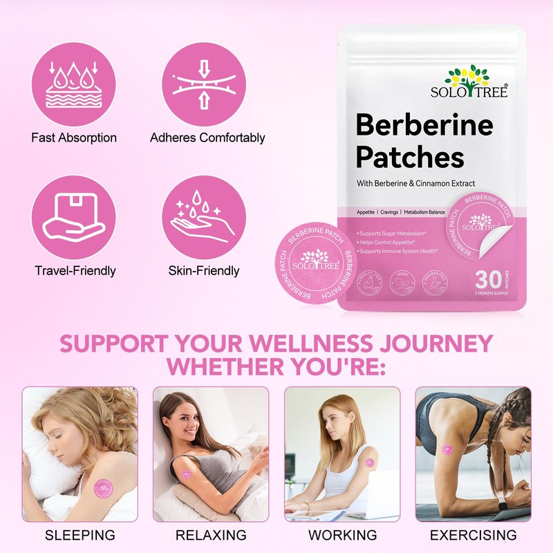 Berberine Patches Healthy Shape Support, Botanical Plant-Based Formula with Berberine,