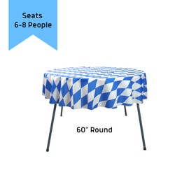 Blue & White Round Polyester Oktoberfest Tablecloth 60", Reusable Oktoberfest Decorations Table Cover for a Memorable Party. Must-Have Party Supplies for Men and Women | OktoberfestHaus