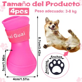 Owlbud 4 Pcs Botas de Lluvia Goma para Perros Zapatos de Impermeables y Antideslizantes Protección para Cachorros y Perros Medianos/Grandes Silicona de Alta Calidad Color Rosa