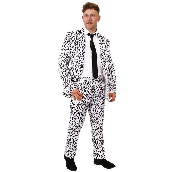 Men's Dalmatian Print Suit Fancy Dress Costume with Black Tie