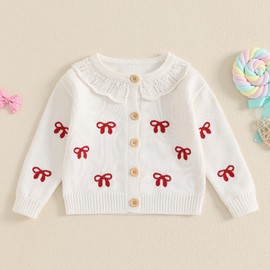 Kaipiclos Embroidery Bow Sweater Toddler Infant Girl Knit Sweater Button Down Cardigan Sweaters Warm Baby Winter Clothes (White, 18-24 Months)