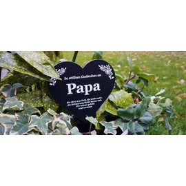 OriginDesigned Papa Memorial Plaque | Heart-Shaped Black and White Acrylic Waterproof and Durable | Grave Markers, Tribute, Plant Markers | Memory Memorial Durable (Black)